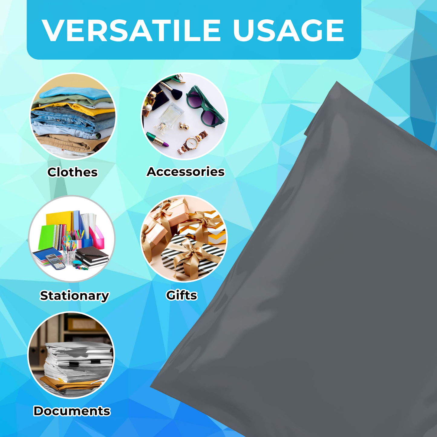 Grey Self Seal Mailing Bags, 4 Sizes, Pack of 100