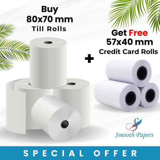 Special Sale:  80x70mm Till Roll + 57x40mm Credit Card Roll
