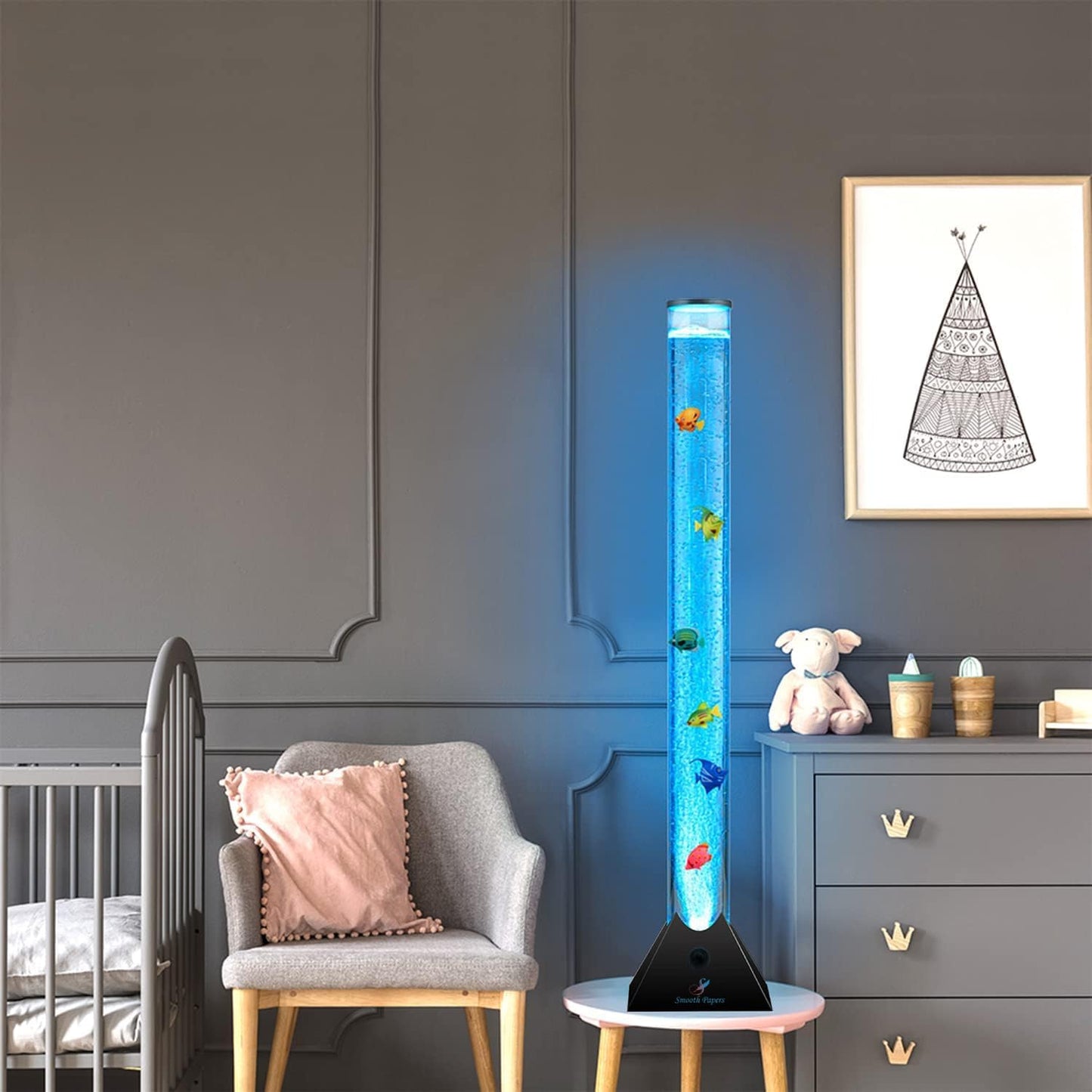 90cm Colour Changing LED Light Bubble Fish Mood Lamp with Colourful Artificial Tropical Fishes, Sensory Relaxing Atmosphere Mood Light