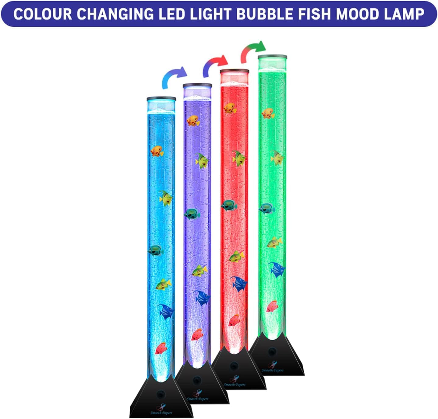 90cm Colour Changing LED Light Bubble Fish Mood Lamp with Colourful Artificial Tropical Fishes, Sensory Relaxing Atmosphere Mood Light