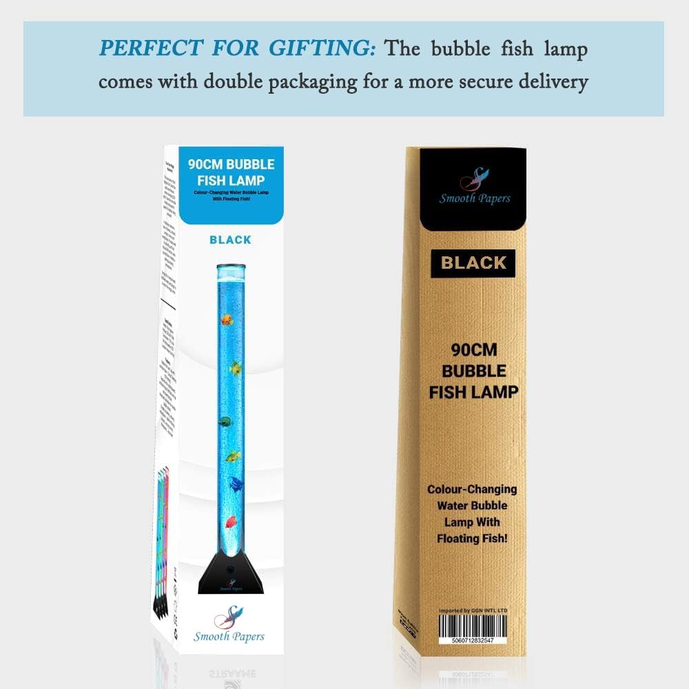 90cm Colour Changing LED Light Bubble Fish Mood Lamp with Colourful Artificial Tropical Fishes, Sensory Relaxing Atmosphere Mood Light