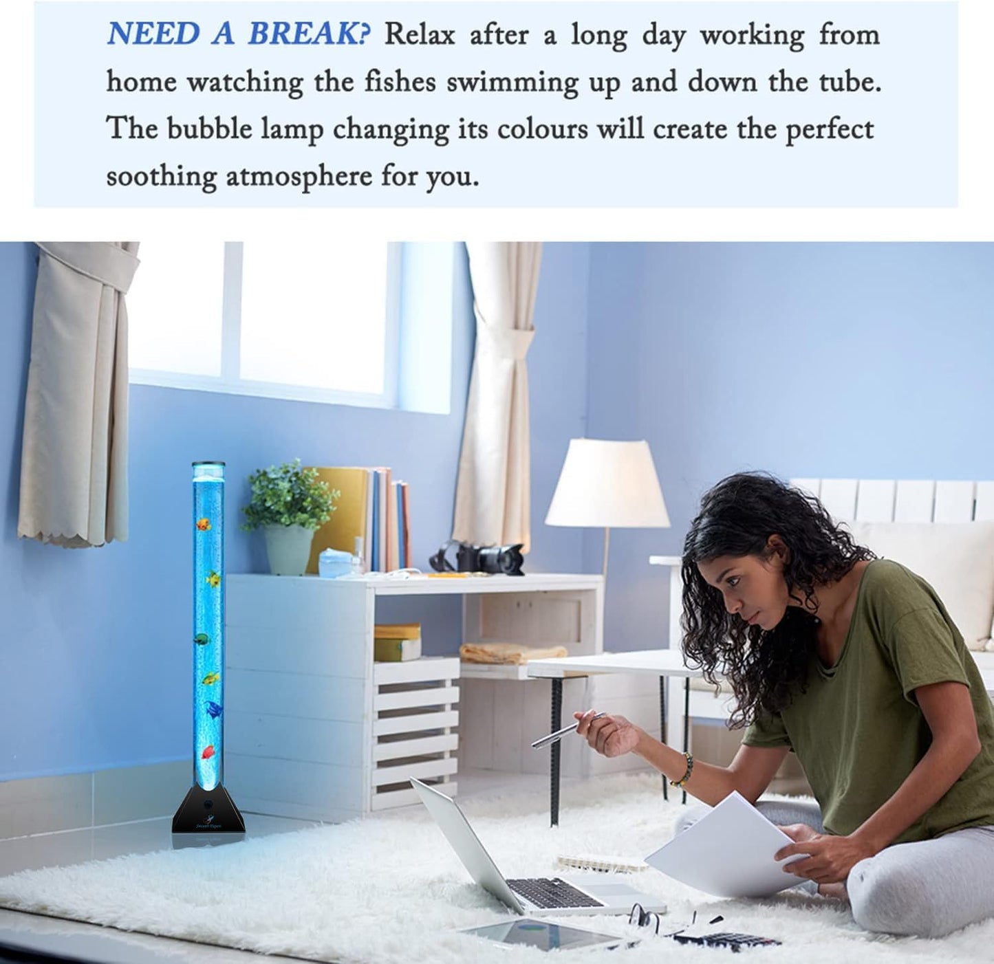 90cm Colour Changing LED Light Bubble Fish Mood Lamp with Colourful Artificial Tropical Fishes, Sensory Relaxing Atmosphere Mood Light