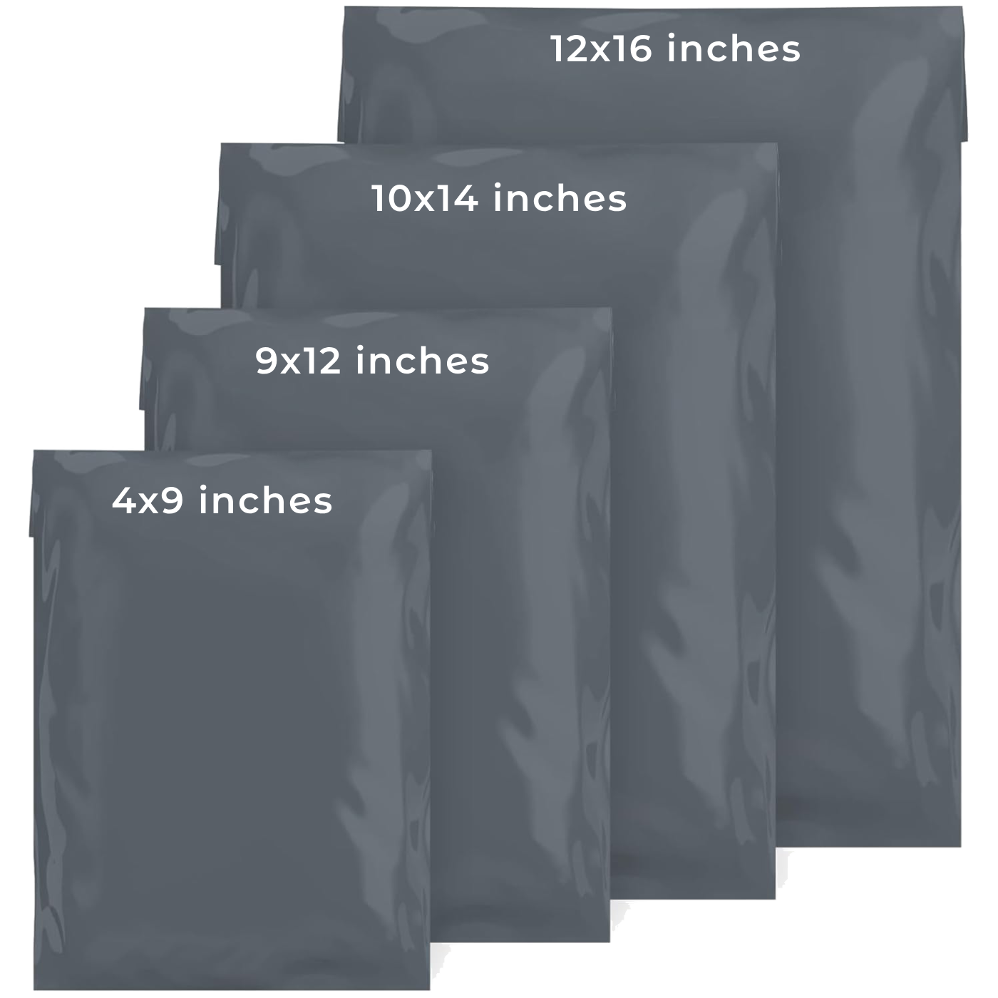 Grey Self Seal Mailing Bags, 4 Sizes, Pack of 60